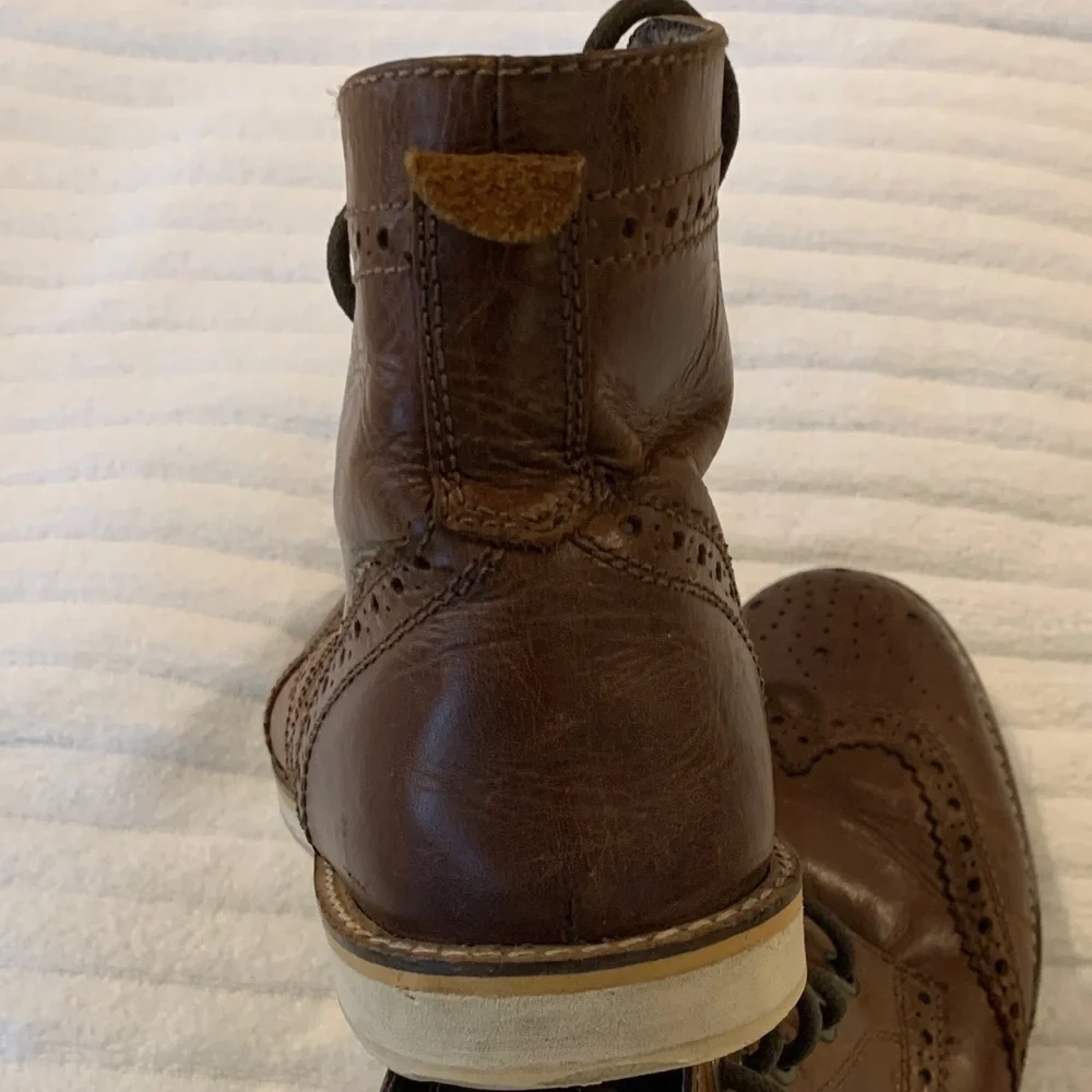 Crevo Men's Chestnut Leather Brogue Boardwalk Wingtip Ankle Boots Size 11​​​​​